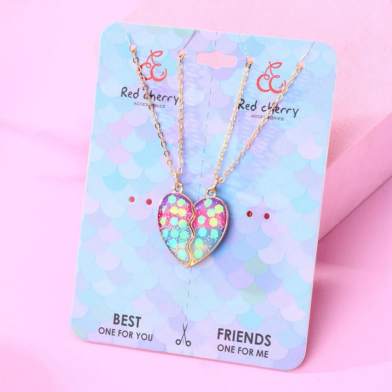 2pcs / Set Kalung Magnetik Bahan Alloy Motif Kartun Love Untuk Hadiah Persahabatan