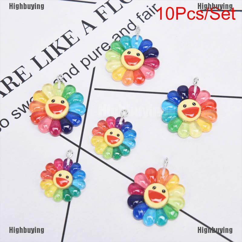 Hbid Glory 10Pcs / Set Liontin Resin Bentuk Bunga Matahari Untuk DIY Perhiasan / Craft / Hadiah