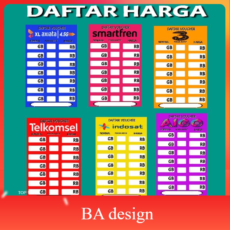 

DAFTAR TULISAN HARGA PRUDUK PAKET DATA KONTER A2 - BA Design