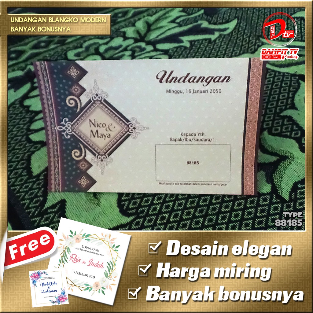 Undangan Cantik Motif Batik Kecoklatan Elegan Free KUT & Video Digital Kilat | Blangko Erba 88185