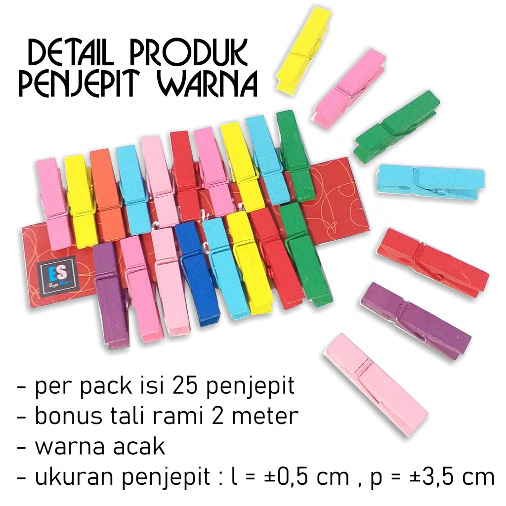 PENJEPIT FOTO / WOODEN CLIP 25 BIJI + BONUS TALI RAMI 2 METER