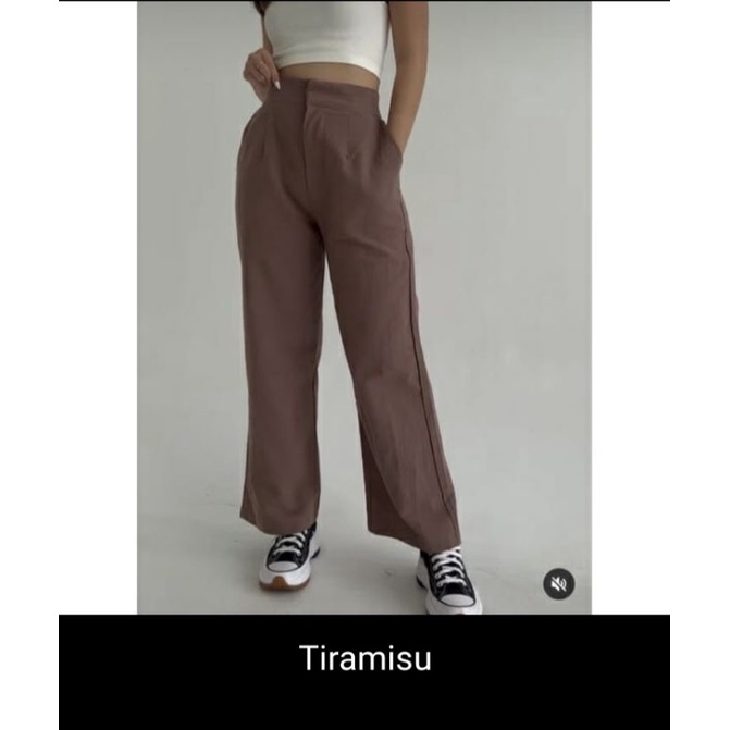 Melyssa Kulot - Celana Kulot - Vintage - Linen Crinkle Highwaist- Cullote Pants | Wide Leg Cullotes | Celana Kulot Wanita-Tiramisu