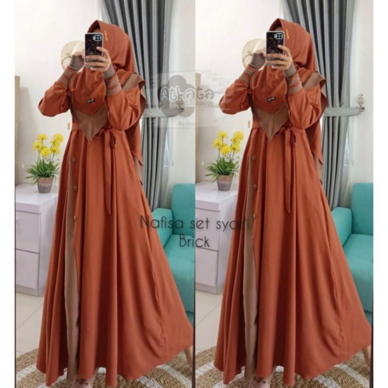 Nafisa Set Syar'i ORI ATHATA EXLUSIVE BY DZEE/ Set gamis Nafisa/set itycrepe premium