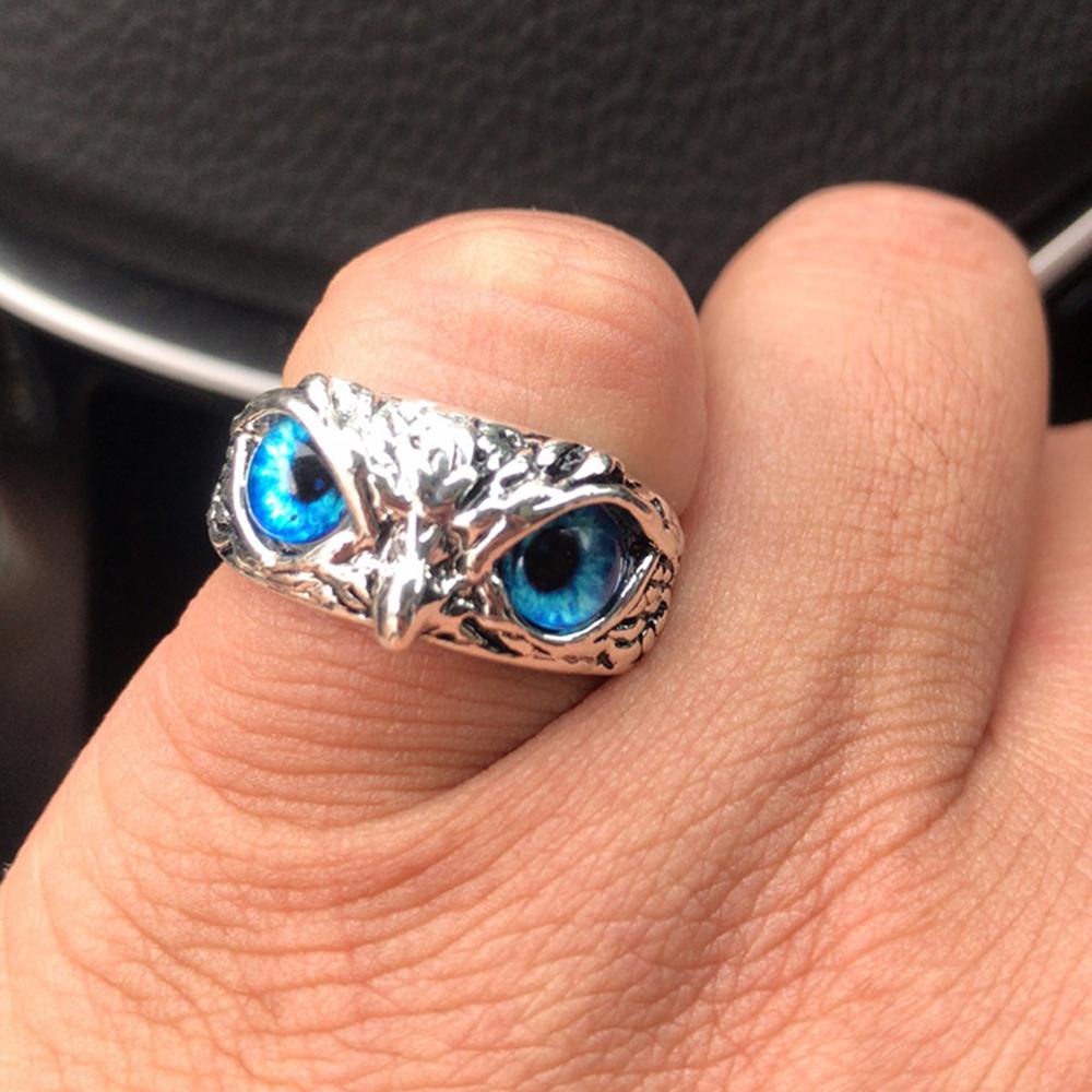 Cincin Model Terbuka Dapat Disesuaikan Desain Hewan Mata Setan Burung Hantu Warna-Warni Gaya Retro Vintage Untuk Hadiah