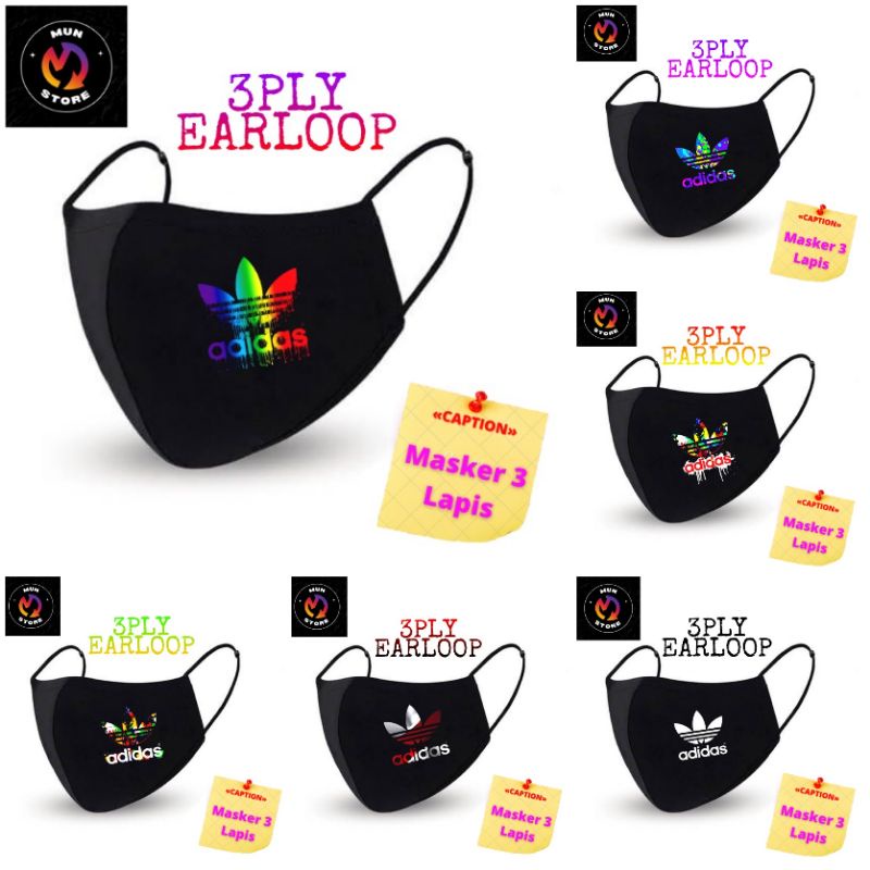 Masker Kain Logo Adidas Masker Kain 3 Lapis / 3Ply / Earloop / Sablon