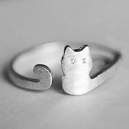 Hu Hu Hu Hu Hu Alat Bantu Pasang Kacamata♡ Cincin Lapis Silver Model Terbuka Adjustable Motif Kartun Kucing Untuk Wanitahadiah Natal