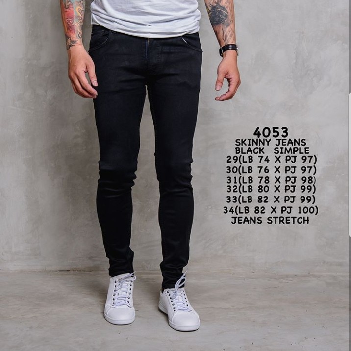  Celana  panjang jeans  pria  cowok  warna hitam polos slimfit 