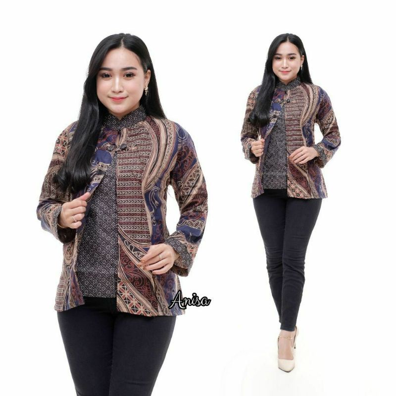 tey-17 Batik wanita ASJ SA HRB026 Kenongo Kemeja Tosca Pendek-abstrak bolero