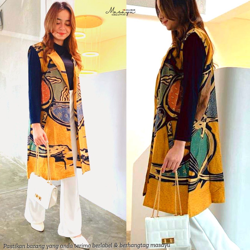 PREMIUM 4 WARNA Outer Palmia Abstrak Batik Cardigan Kuning Motif Katun Outerwear Kerja Formal Casual Wanita Masayu Vest Tanpa Lengan Blazer Kekinian Kantor