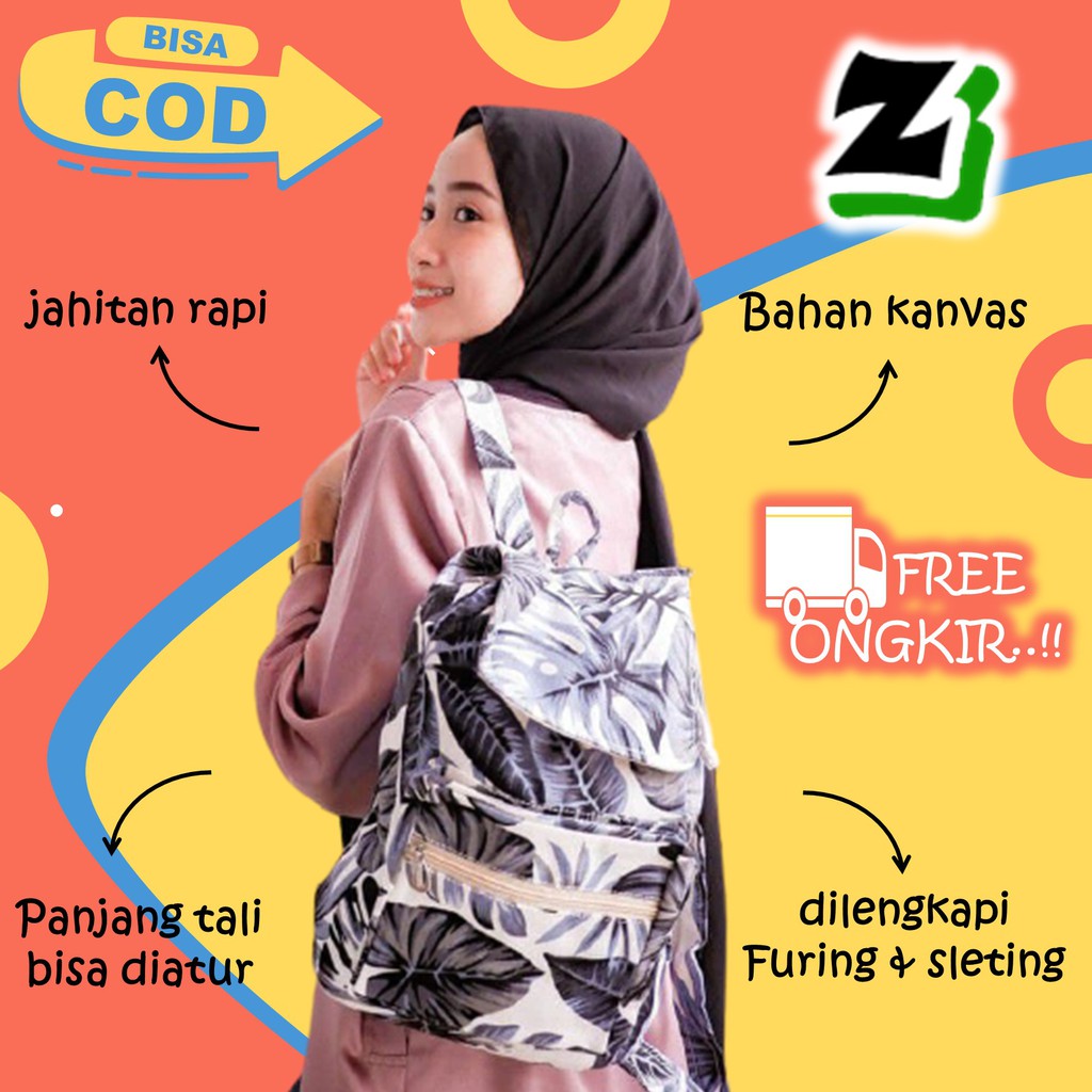 Tas ransel wanita cewek Perempuan Cewe remaja Sekolah kuliah kerja kanvas kekinian serut murah A6-abu daun