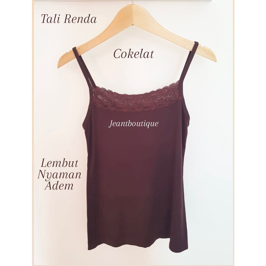 PROMO Tank Top / Tanktop Tali Kecil Motif Renda Depan Premium Wanita