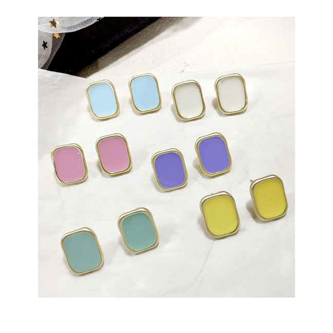 LRC Anting Tusuk Fashion Square Color Irregular Drop Glaze Earrings F5442X