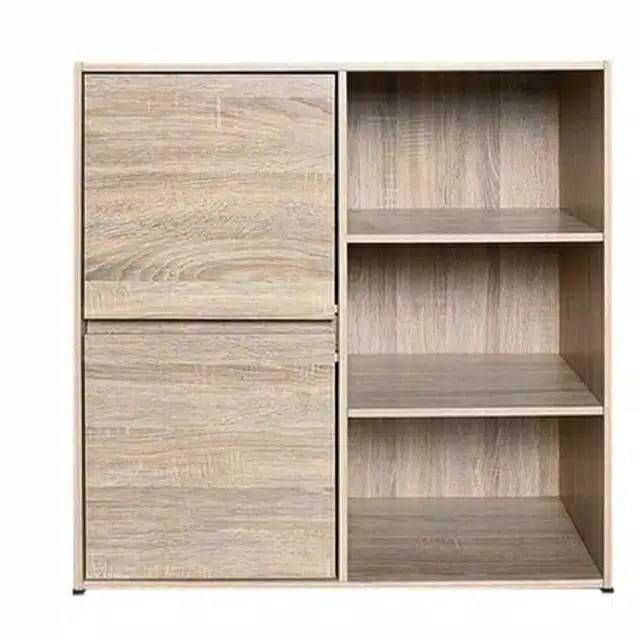 Rak buku susun 3 lemari serbaguna dengan pintu minimalis kayu murah Rak
