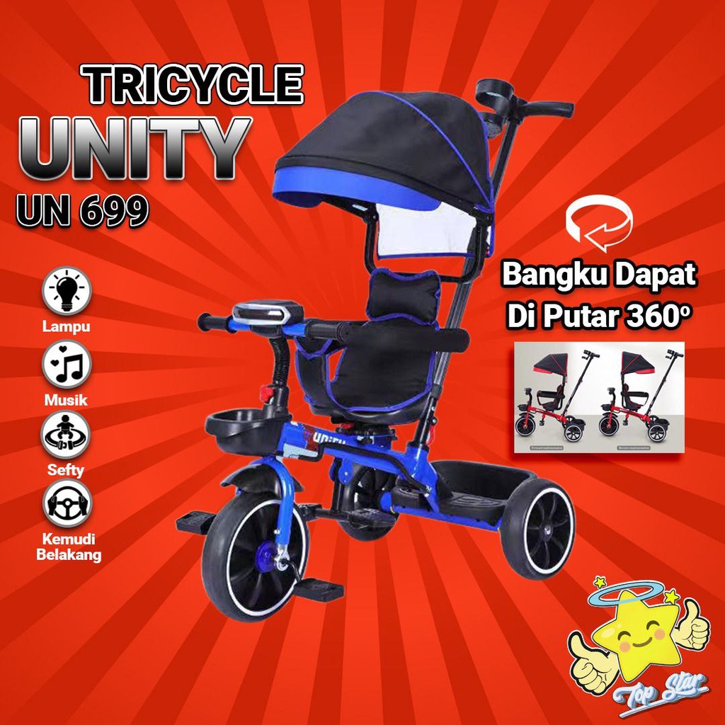 Tricycle Sepeda Roda Tiga Anak UNITY UN 699 / Lampu / Music / Kanopi lepas pasang