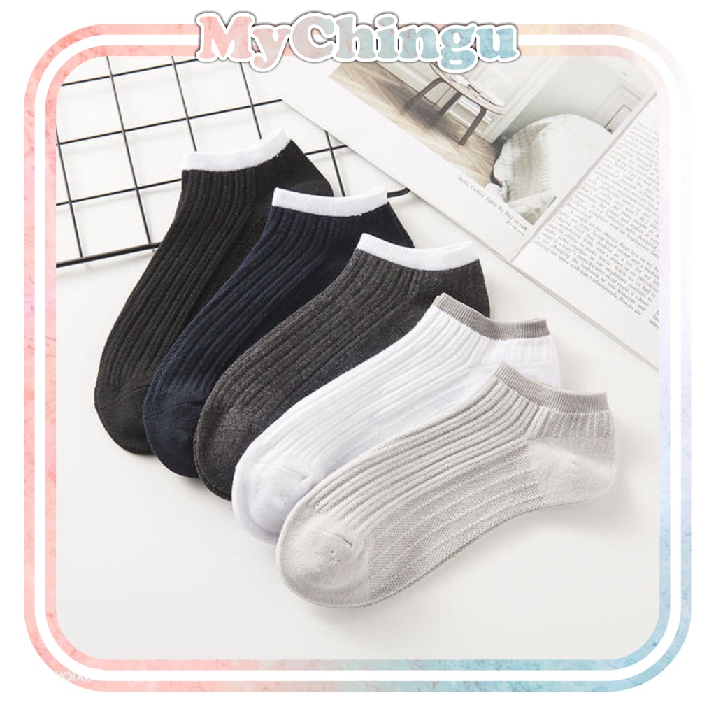 ❀ Chingu ❀ KK040 Kaos Kaki (Tanpa Kemasan) Pria Tipis Pendek Semata Kaki Motif Polos Garis Fashion Korea Sock Import Murah