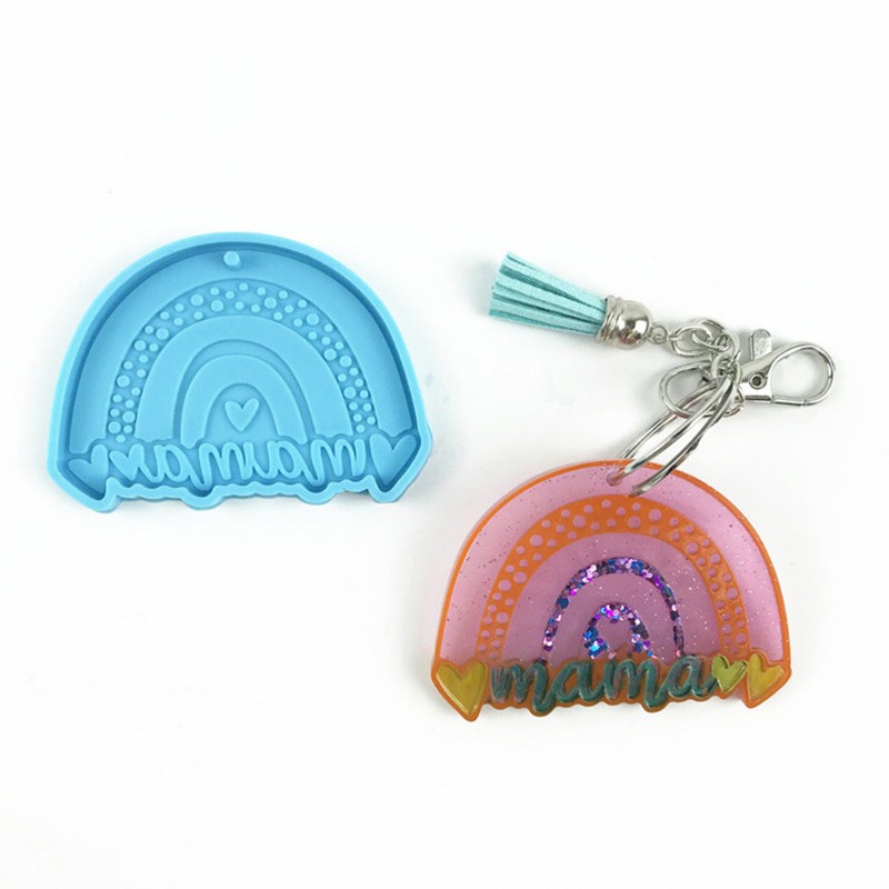 Glitter Rainbow Mom Keychain Epoxy Resin Mold DIY Crafts Jewelry Necklace Casting Mold Hanging Pendant Silicone Mould