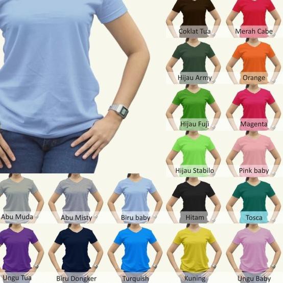 ➻ XL-XXL Tshirt / Kaos Polos Vneck Wanita / Cewek, Combed ☼