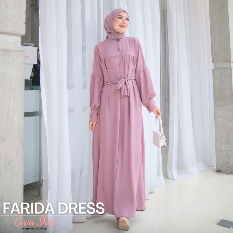 Dress Wanita bahan crinkle airflow lengan balon Farida Dress