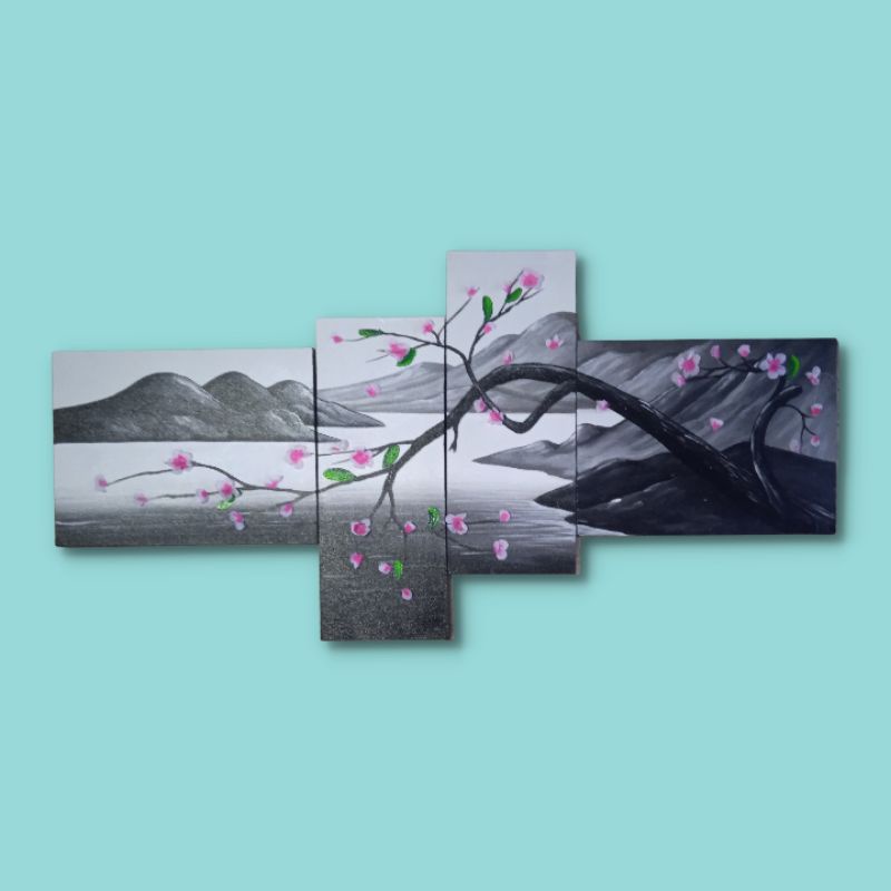 Lukisan bunga sakura 3d pemandangan alam