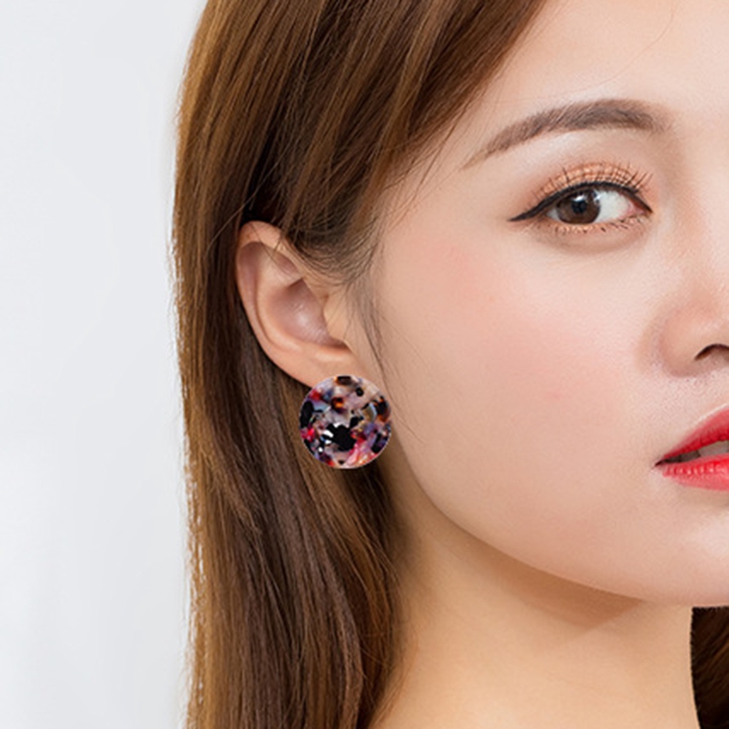 Hu Hu Hu Hu Hu Alat Bantu Pasang Kacamata♡ 1 Pasang Anting Stud Bentuk Bulat Anti Korosi Warna-Warni Untuk Wanita