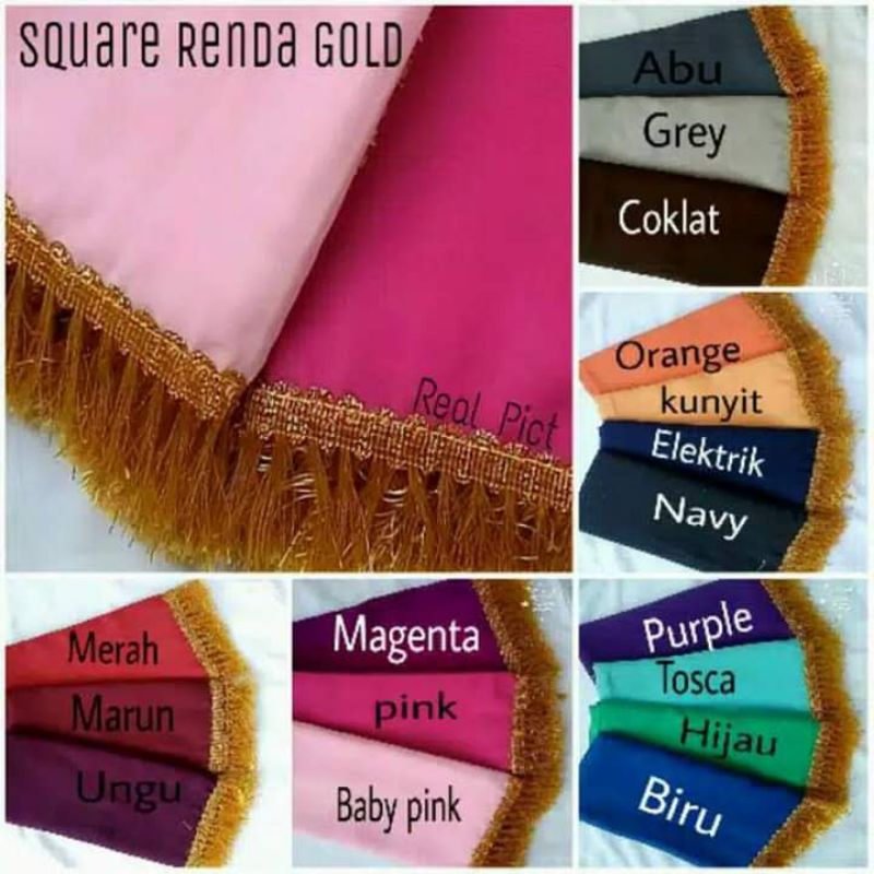 jilbab segiempat renda rumbai emas
