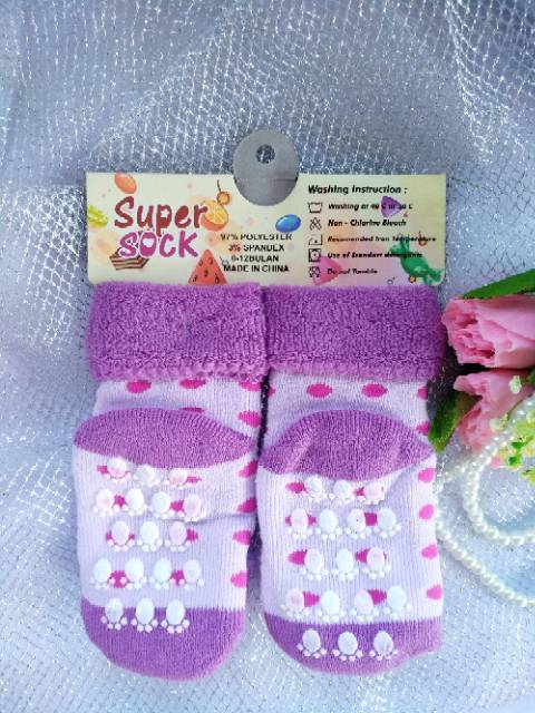 KAOS KAKI BAYI PEREMPUAN LAKI LAKI IMPORT TERMURAH MOTIF BONEKA LUCU 0003B UNGU BABY ANAK BALITA