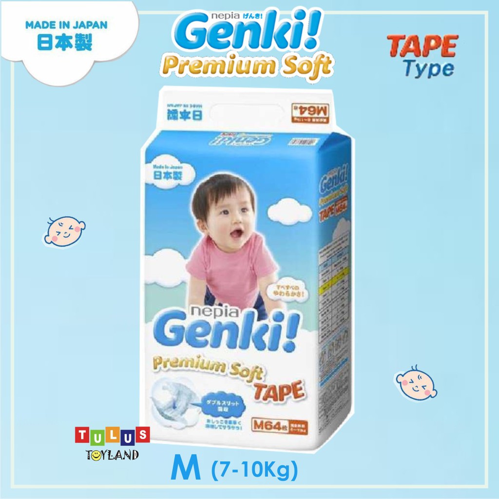 Nepia Genki TAPE Premium Soft size S 72 / M 64 / L 54 / XL 44 Diapers Popok Anak Bayi