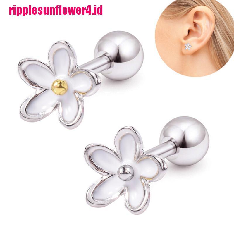 Anting Tindik Tulang Rawan Telinga Bentuk Bunga Bahan Stainless Steel