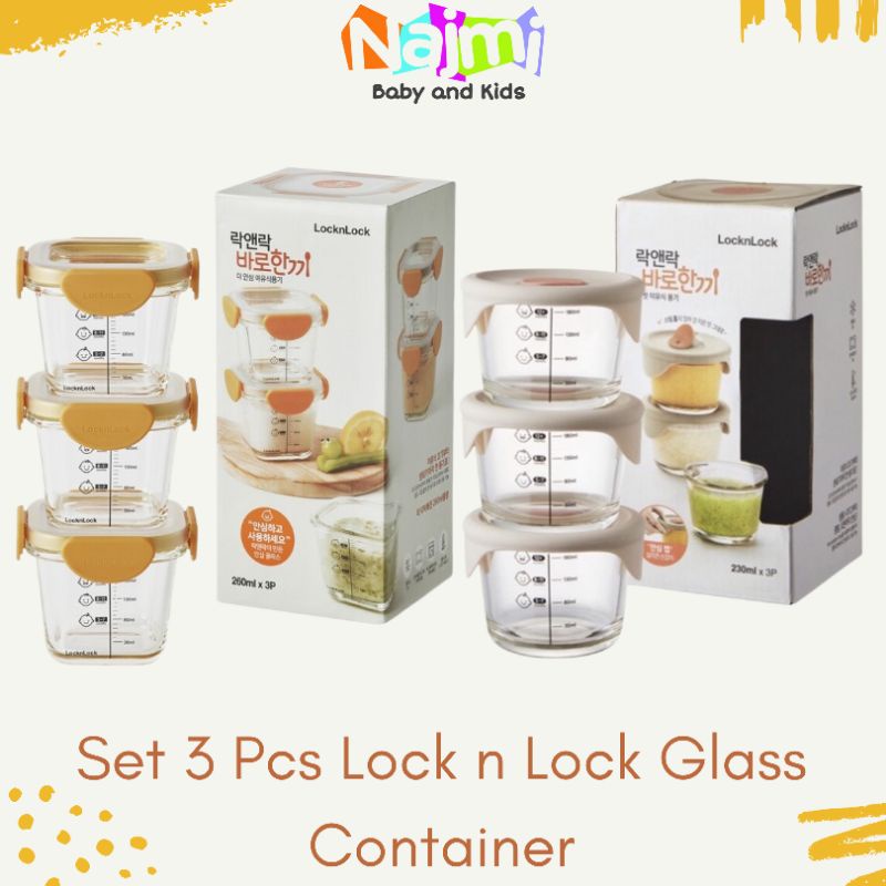 Lock &amp; Lock Baby Food Container Glass set 3 pcs 230ml 260ml Tritan Cap / Lock n lock Tempat Makan Bayi