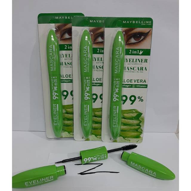 [ECER] MASCARA &amp; EYELINER 2IN1 COVER HITAM WATERPROOF