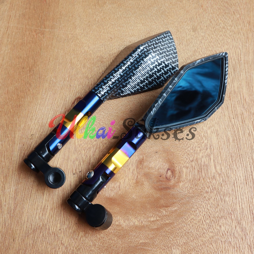 Spion Tomok l Variasi Aksesoris Spion Motor Tomok CNC Two Tone Blue Gold Carbon Kaca V2 Thailand Style Universal Murah