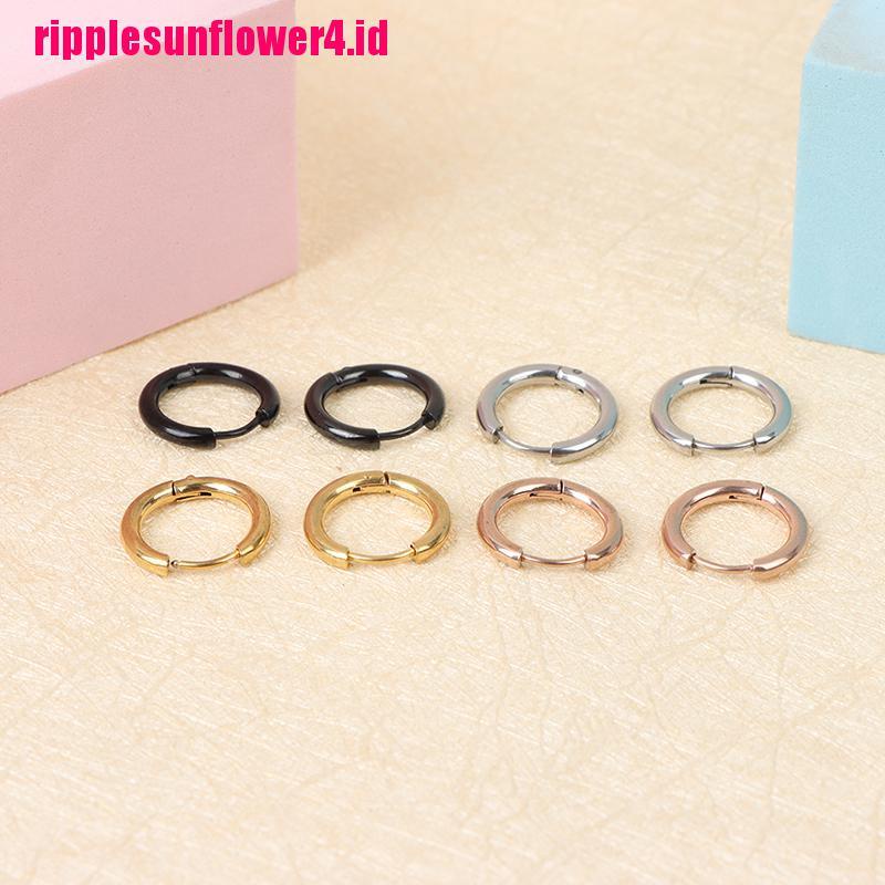 5pcs / lot Anting Hoop Bentuk Lingkaran Geometris Bahan Stainless Steel