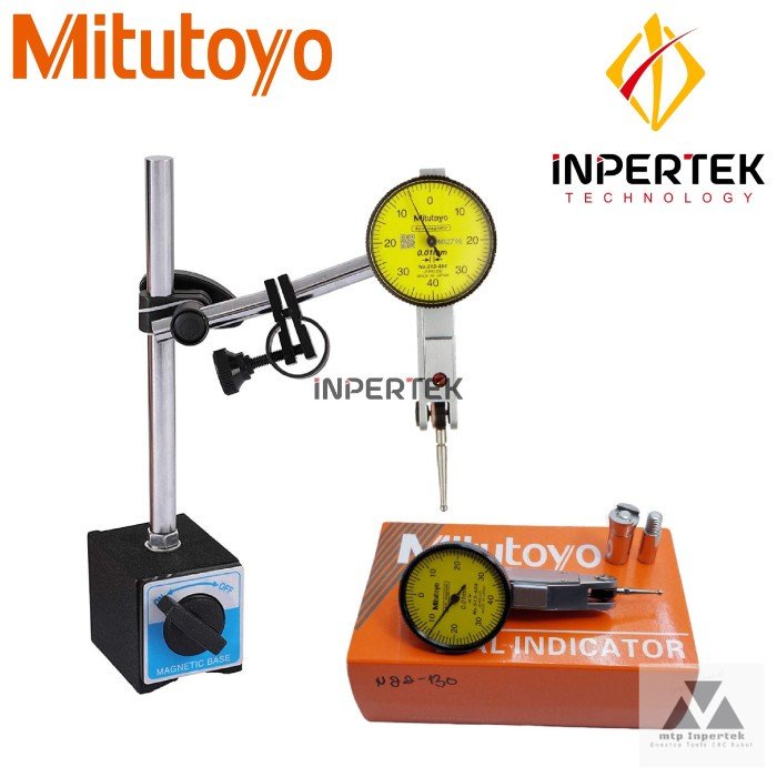 Dial Indicator Mitutoyo 513 - 404  + Magnetic Base Stand Gauge Test Indikator Set mtpmtp