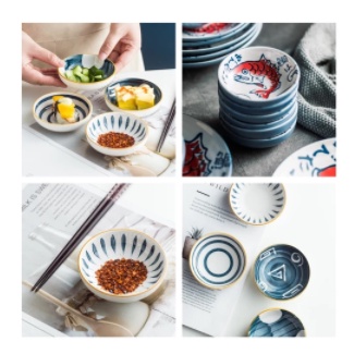 Piring Saus Keramik Motif Jepang Piring Sambal/Saus Ukuran 9.6cm