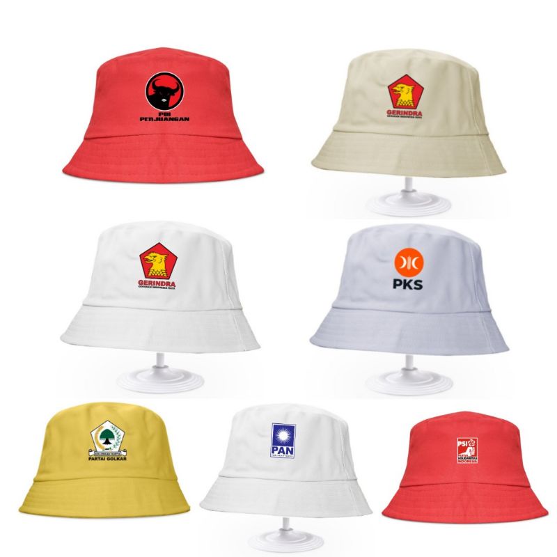 TERMURAH TOPI BUCKET HAT BOLAK BALIK SPESIAL LOGO PARTAI POLITIK INDONESIA