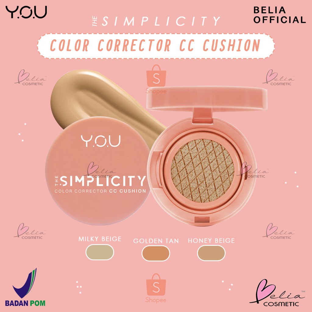 ❤ BELIA ❤ YOU The Simplicity Glowy CC Cushion (NEW PACKAGING) | Color Corrector CC Cushion Y.O.U Makeups (✔️BPOM)