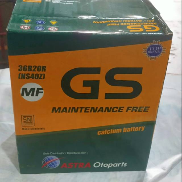 Aki Mobil GS ASTRA type GS MF (maintenance free) 36B20R 36B20L  NS40Z NS40ZL 12V 35A