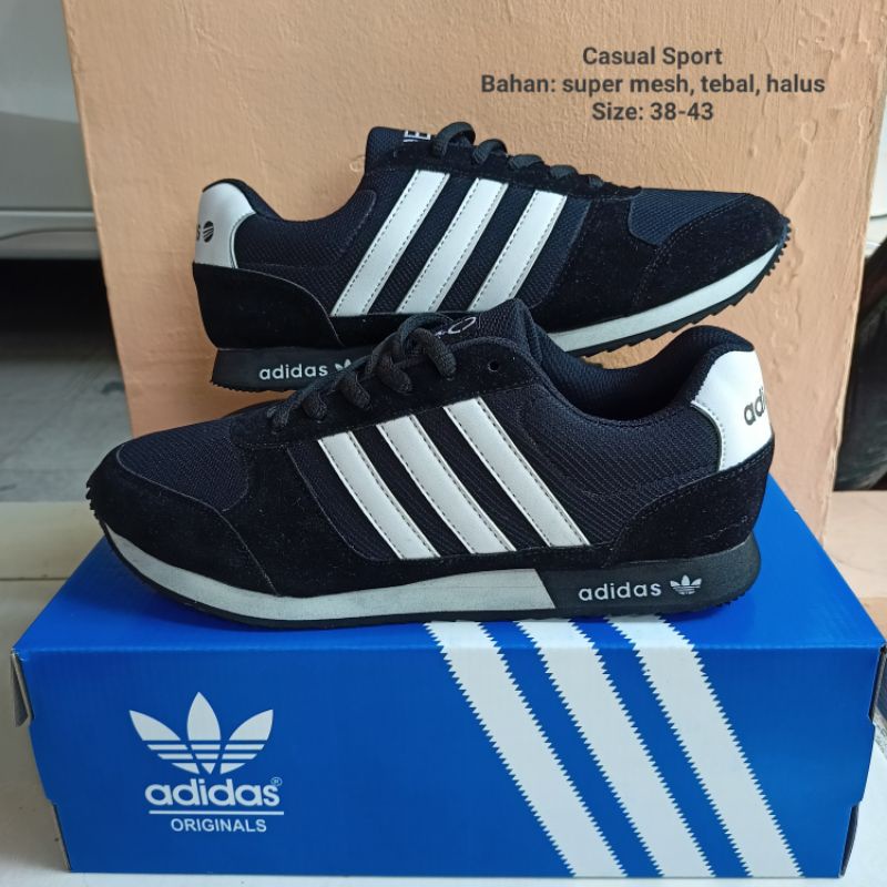 Sepatu Sekolah Sepatu Kerja Adidas Neo Black Hitam MD Runner Pria Wanita