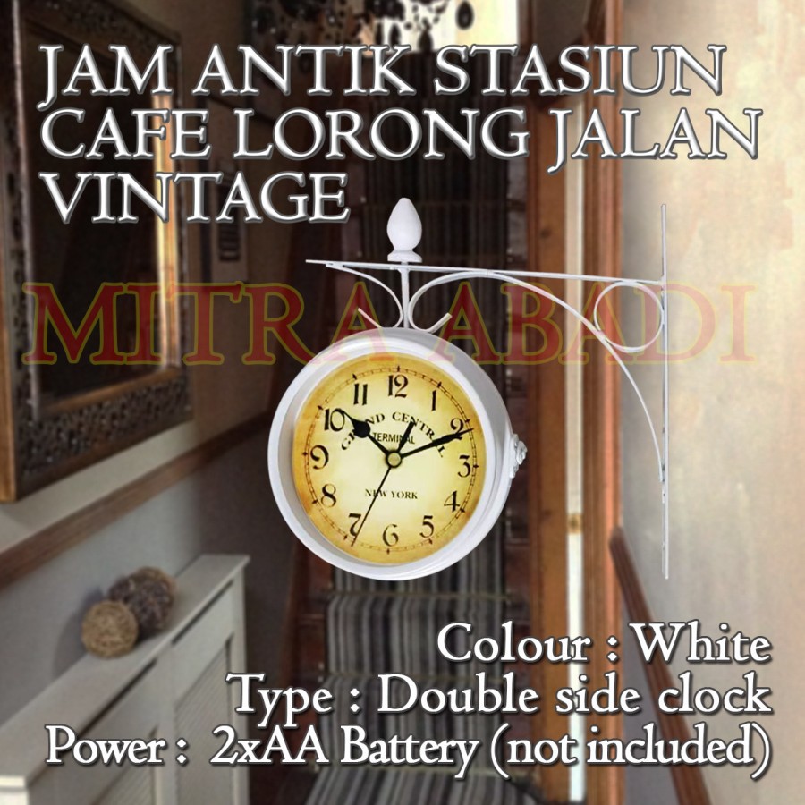 Jam Antik Dinding Stasiun Cafe Lorong Jalan Vintage Model 2 Sisi