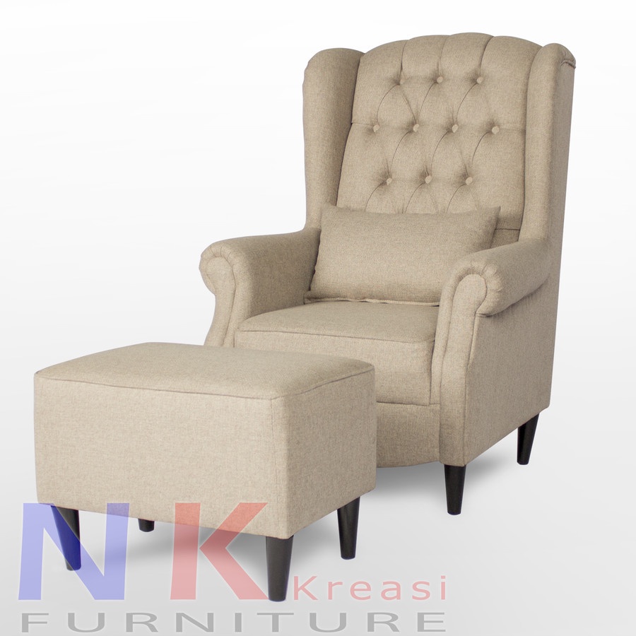 Sofa single Arm Chair, sofa Wing Chari classic single seater + stool puff cantik