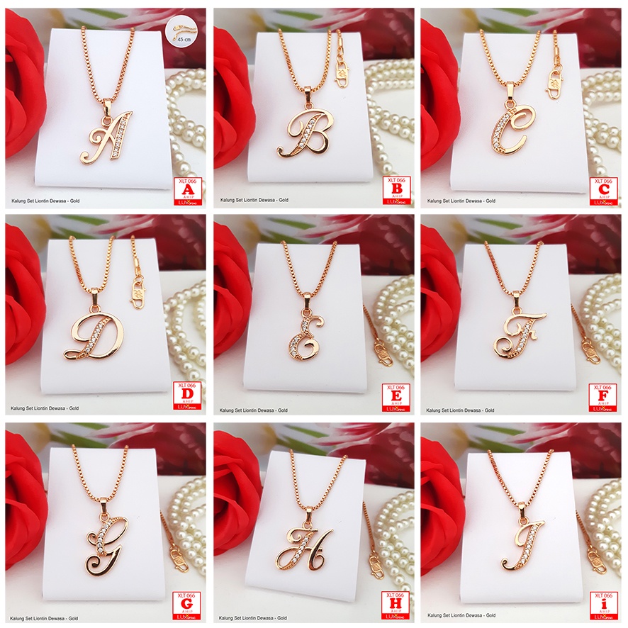 XLT 066 Kalung Set Liontin Huruf Alphabet Inisial Nama Abjad ABCD Permata Zirkon Perhiasan Lapis Emas Wanita Dewasa Kalung Xuping Awet Tidak Mudah Luntur Yaxiya Luxx Xuping