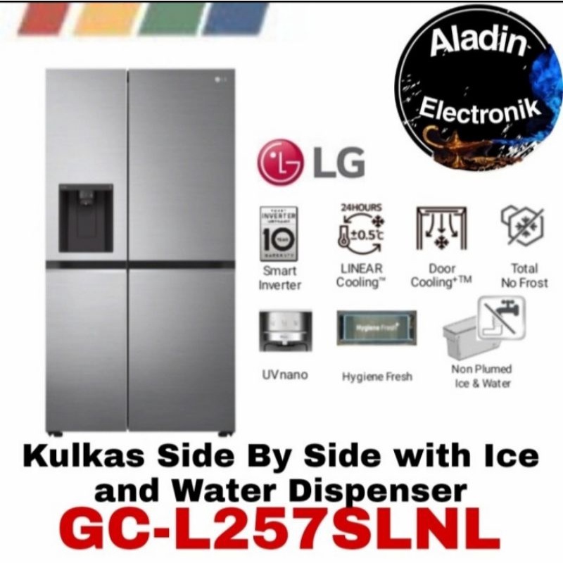 KULKAS NEW MODEL LG GC-L257SLNL SIDE BY SIDE INVERTER 635L L257SLNL