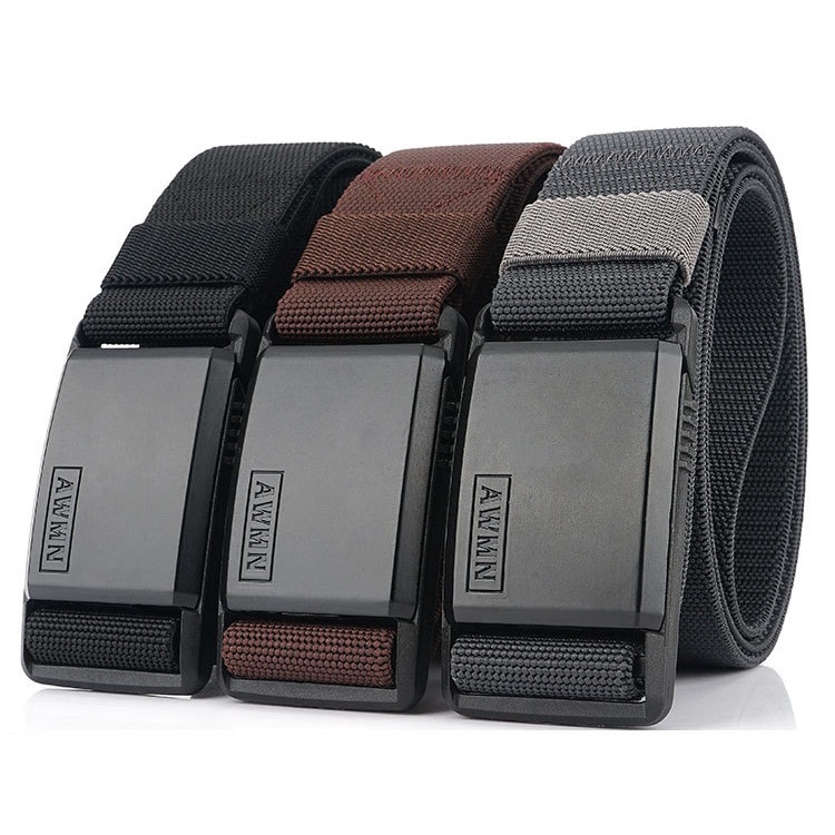 AWMN Ikat Pinggang Pria Sabuk Gesper Kepala Aluminium Alloy Elegant Profesional Muda Tali Nylon Premium Elastis New Fashion Nylon Belt Metal Magnetic Buckle Adjustable Belts For Men Military Combat Elastic Belts High Quality Wear-resistant