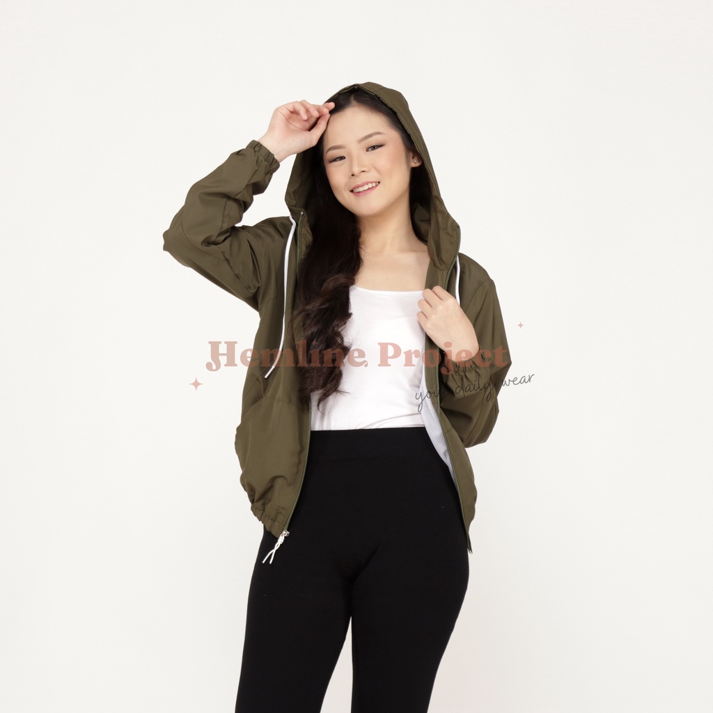 Aima Jaket Army - Jaket Parasut Hoodie Wanita