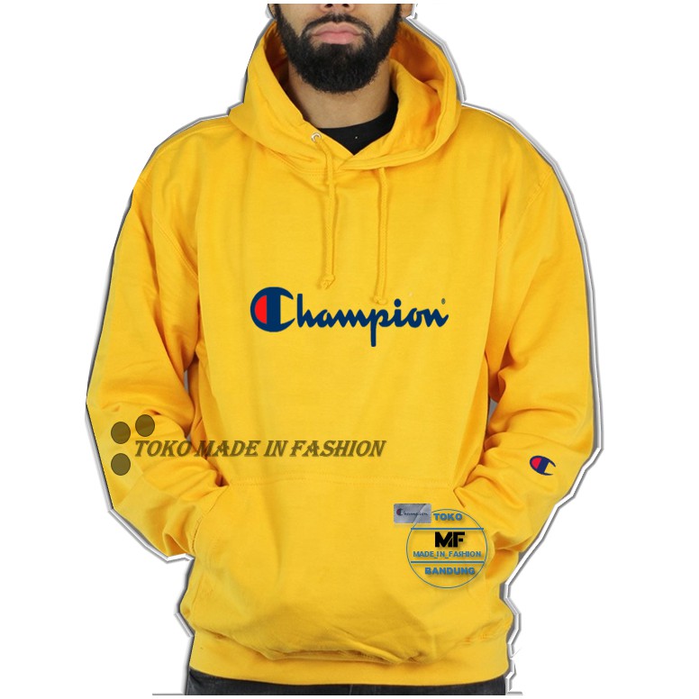 Sweater Hoodie Champion Premium Motif Tulisan Bordir Full Tag wash Original