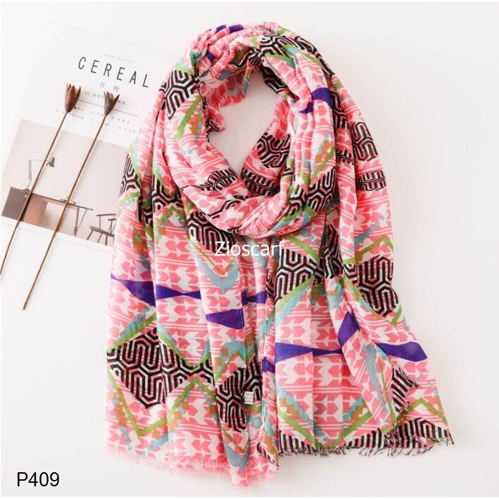 Pashmina Import Premium motif P409 Tassel Shawl Hijab rawis motif scarf wanita/ Selendang Termurah