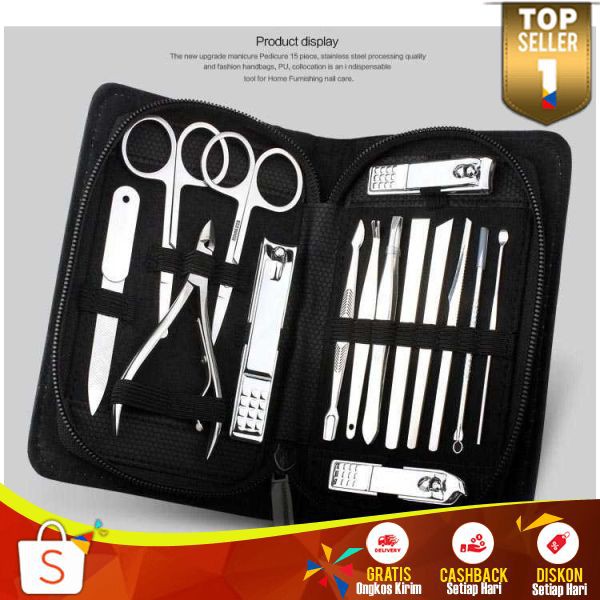 Set Perlengkapan Manicure Pedicure 15PCS PT 02 Perawatan Kuku Nail Art Stainless Steel Multifungsi