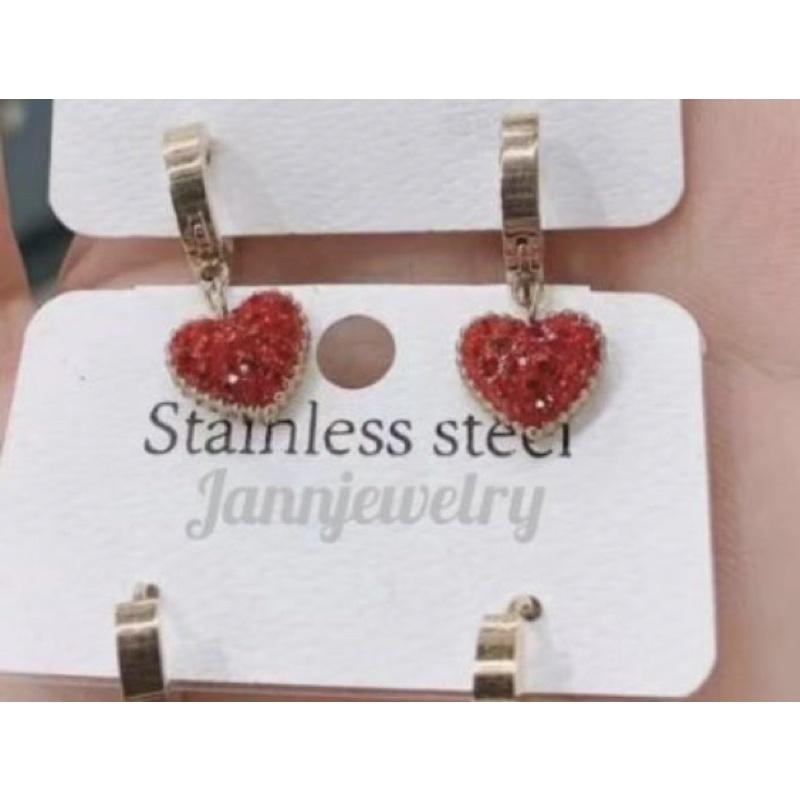 Anting Titanium Anti Karat Tidak Alergi Full Permata Love Cinta Rosegold AP-5F-Mata Merah