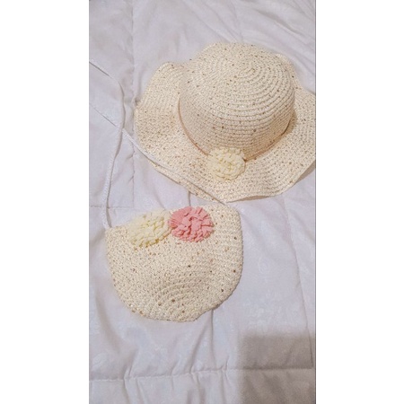 Topi Pantai Anak perempuan utk umur 2-3 tahun. 1 set dengan tas cantik