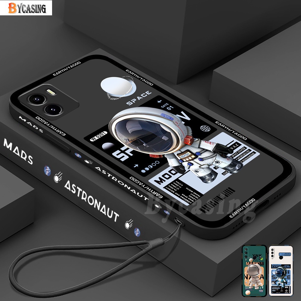 Casing VIVO Y02 Y01 Y15S Y15A V25 Y16 Y35 Y22 Y12S Y21T Y20 Y20i Y21S Y33S Y11 Y12 Y15 Y17 Y19 Y91 Y30 Y51 S1 Motif Samping Astronot Luar Angkasa Mekanik Trendy Soft Cube Case BY